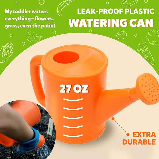 Matching Board Book - Green Kids Gardening Tools Set Includes Sturdy Tote Bag, Watering Can, Shovel, Rake, and Trowel - Garden Storybook - Kids Garden Tools- Easter Gifts for Toddler Age on up.