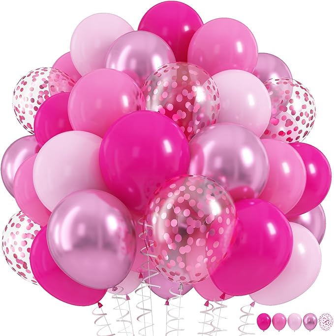Hot Pink Balloons Set, 60Pcs 12 Inch Light Macaron Baby Pink Helium Balloon with Pastel Metallic Confetti Soft Pink Latex Balloons for Girls Birthday Princess Wedding Baby Shower Party Decorations
