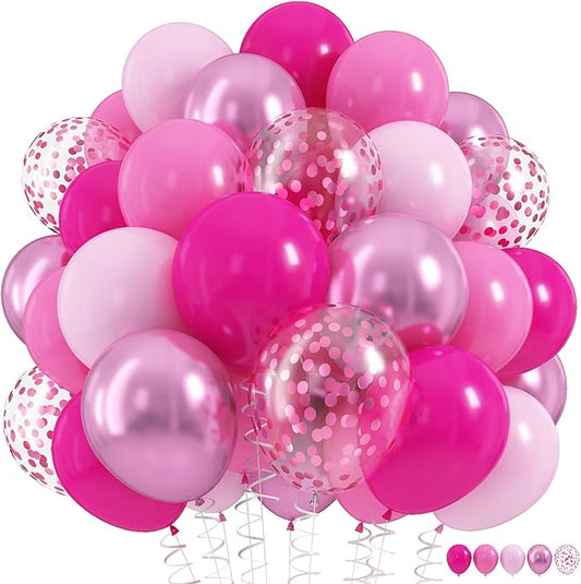 Hot Pink Balloons Set, 60Pcs 12 Inch Light Macaron Baby Pink Helium Balloon with Pastel Metallic Confetti Soft Pink Latex Balloons for Girls Birthday Princess Wedding Baby Shower Party Decorations