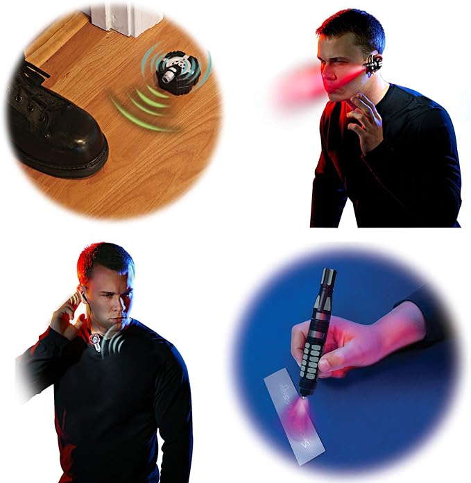 MUKIKIM SpyX/Micro Gear Set + Lazer Trap Alarm - 4 Must-Have Spy Tools Attached to an Adjustable Belt + Invisible LED Beam Barrier & Alarm! Jr Spy Fan Favorite & Perfect for Your Spy Gear Collection!