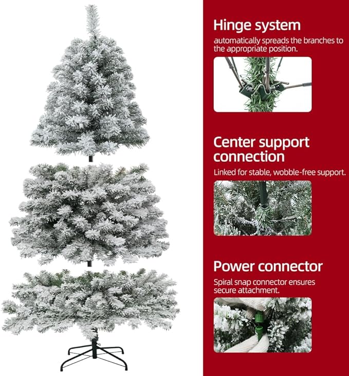 CHILLSUN Pre-Lit Artificial Christmas Tree with Lights 6ft, Holiday Party Decorations Indoor with 874 Branch Tips and 250 Warm Lightsm, Easy Assembly, Metal Reinforced Base