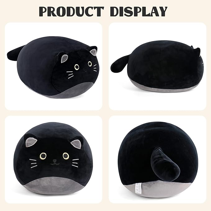 Wepop Black Cat Stuffed Animal Plush Toys, 20 in Cute Cat Plush Throw Pillows Soft & Cuddly Plushies Dolls Gifts for Boys Girls