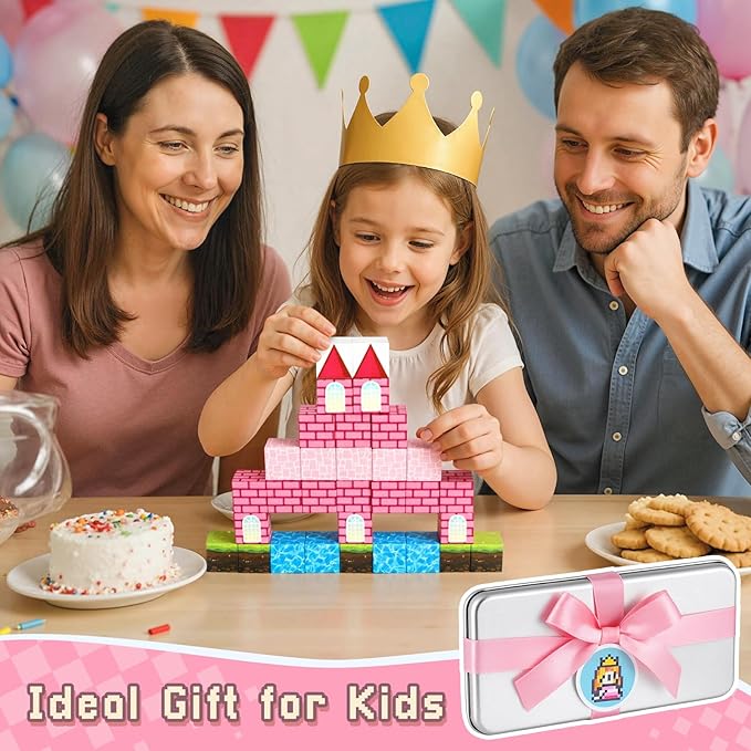 3 otters 32PCS Magnetic Blocks, Toddler Travel Toys Castle Magnetic Building Cubes STEM Learning Toys for Kids Gifts for Girls 3 4 5 6 7 8