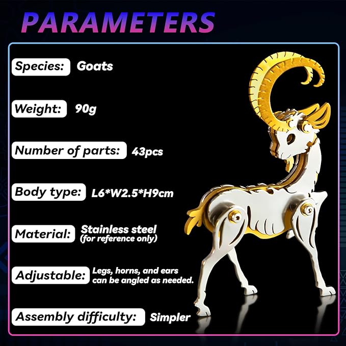 3D Metal Puzzles for Adults, Metal Model Kits for Adults, Gold Sheep Mechanical 3D Puzzle Stainless Steel for Men Women Home Decor Art Craft Gifts Toys(Zodiac Sign).