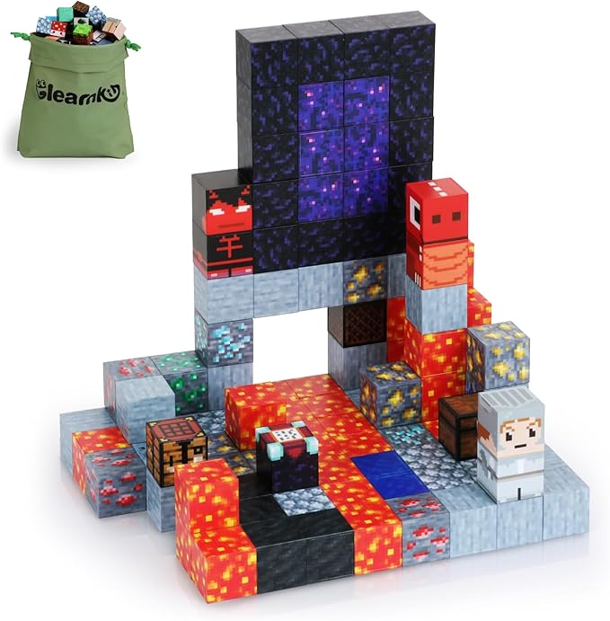 115PCS Magnetic Blocks - Building Toys for Boys Girls 3+, with 20 Unique Patterns, Lava Rivers, Volcanoes, & Dragons, STEM Sensory Toys for Kids Boys Girls Ages 3 4 5 6 7 8 9 Birthday Gifts