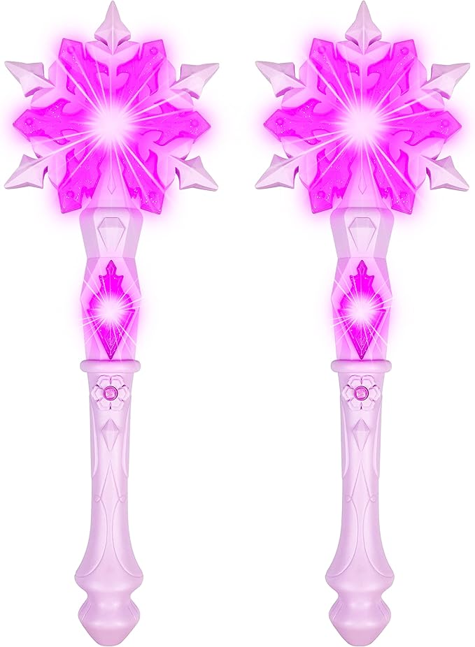 KingGlee Light Up Frozen Snowflake Wands with Sound(Motion Sensitive) Magic Toy for Kids Girls Princess Party Favors Costume Cosplay Accessories 2 Pieces Pink