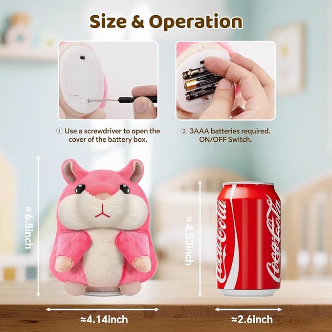 Kids Toddler Toys for Ages 2-4, Talking Hamster Repeats What You Say, Interactive Plush Repeating Toy for 2 3 4 5 6 8 Year Old Boy Girl Birthday Gift (Pink)