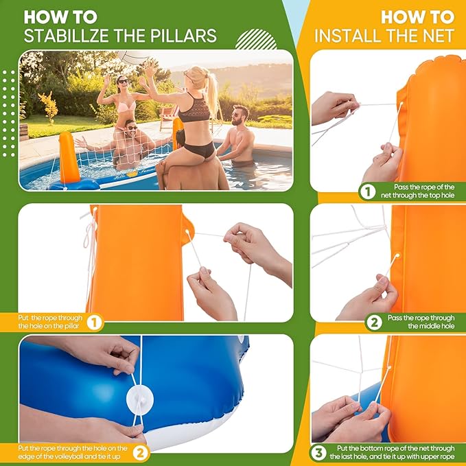 10.4' Larger Pool Volleyball Set & Basketball Hoop - 2024 NEW Pool Volleyball Net for Inground Pools Includes 2 Balls & 2 Weight Bags, Pool Toys Games for Adults and Family Party - Idea Summer Gift