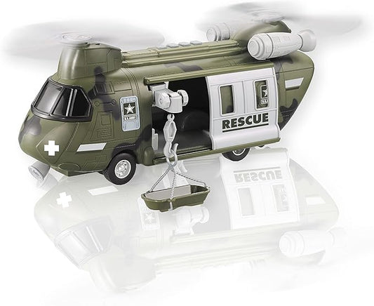 Lollipop United States Army Helicopter Toy, Military Rescue Copter w/Lights, Sound & Accessories, Soldier Transport Aircraft Model, 3+