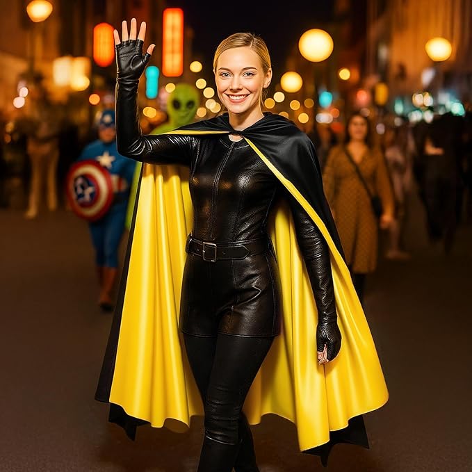 Haysandy Bat Cape Costume Unisex Reversible Satin Capes for Women for Halloween Hero Party Vampires Cosplay Costume