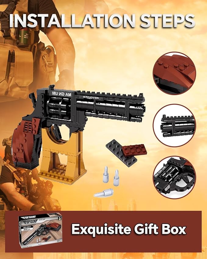 1:1 Revolver Building Blocks Sets - 300 PCS Model Collection Toy Building Bricks Set Shootable - Simulation Militarily Toy Lovers for Kids and Adults Gift