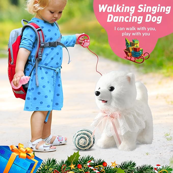 Samoyed Walking Barking Dog for Kids Interactive Musical Puppy Robot Repeats What You Say, Realistic Licking Tongue Wagging Tail Remote Control Toddler Toys for Girls and Boys Birthday Gifts