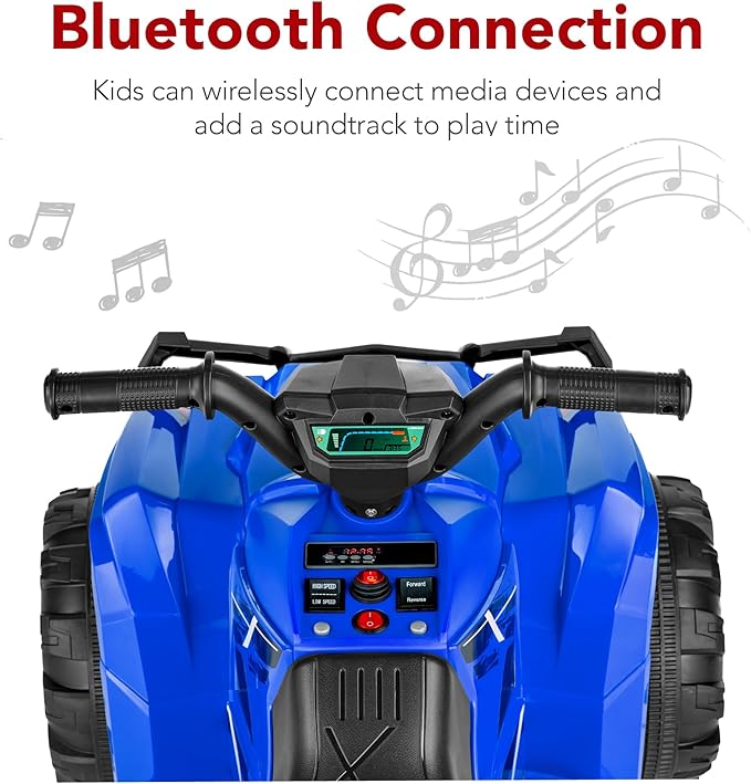 Best Choice Products 12V Kids Ride-On Electric ATV, 4-Wheeler Quad Car Toy w/Bluetooth Audio, 2.4mph Max Speed, Treaded Tires, LED Headlights, Radio - Blue