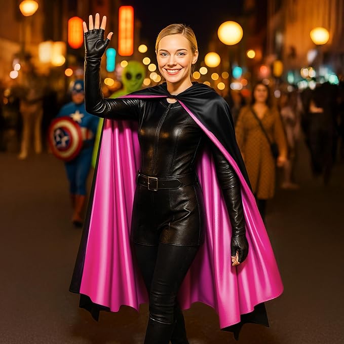 Haysandy Bat Cape Costume Unisex Reversible Satin Capes for Women for Halloween Hero Party Vampires Cosplay Costume