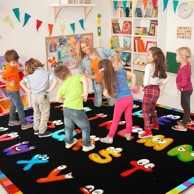 13x10ft ABC Classroom Rug,Extra Large Black Classroom Rugs Elementary, Preschool Rug for Classrooms, Daycare Rugs for Kindergarten, Alphabet Kid Educational Mat