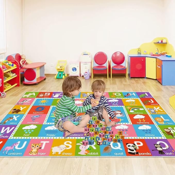 ABC Alphabet Rug, 5'x7' Educational Play Rug Carpet for Kids Classroom Playroom, Non-Slip Mat Playmat for Boys Girls