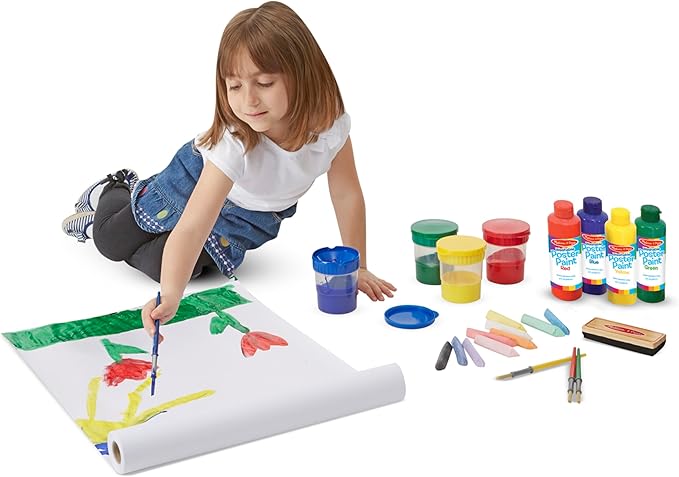Melissa & Doug Easel Accessory Set - Paint, Cups, Brushes, Chalk, Paper, Dry-Erase Marker - FSC Certified