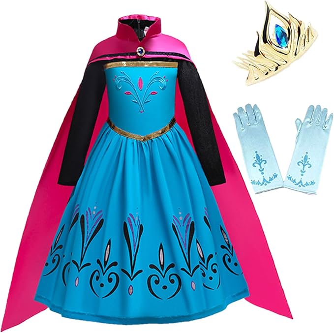 Coronation Costume Long Cape for Girls with Accessories Tiara crown and Gloves
