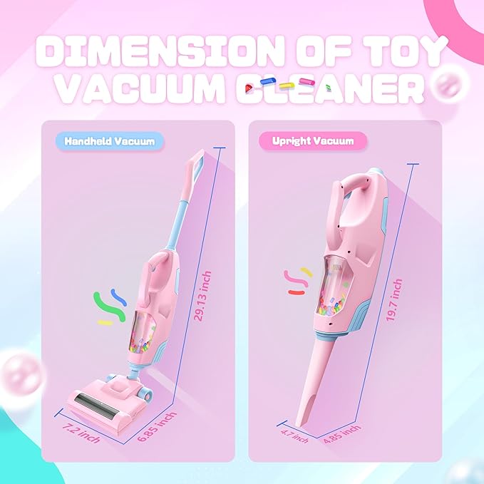 Toy Choi's 2-in-1 Kids Vacuum That Really Works - Toy Vacuum for Toddlers with Sound Effects, Pretend Play Kids Vacuum Cleaner, Household Housekeeping Toys for Boys Girls (Pink)
