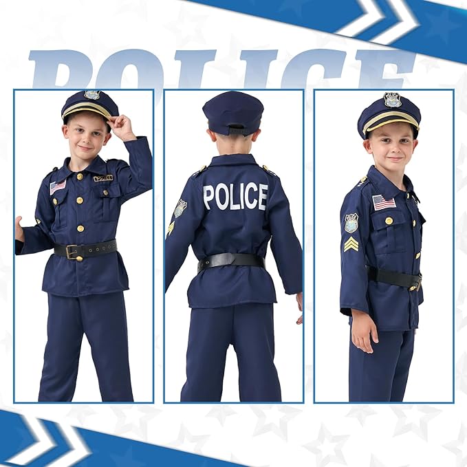 MGparty Police Officer Costume for Kids Halloween Police Cosplay Accessories for Boys Halloween Dress Up Party