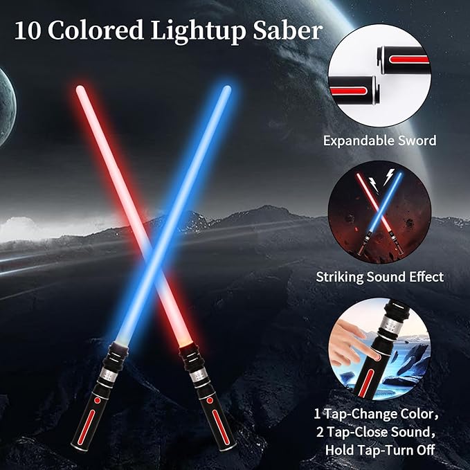 Men's Tunic Cosplay Costume with 2 PCS Light Up Saber Tunic Hooded Robe Full Set for Halloween Party
