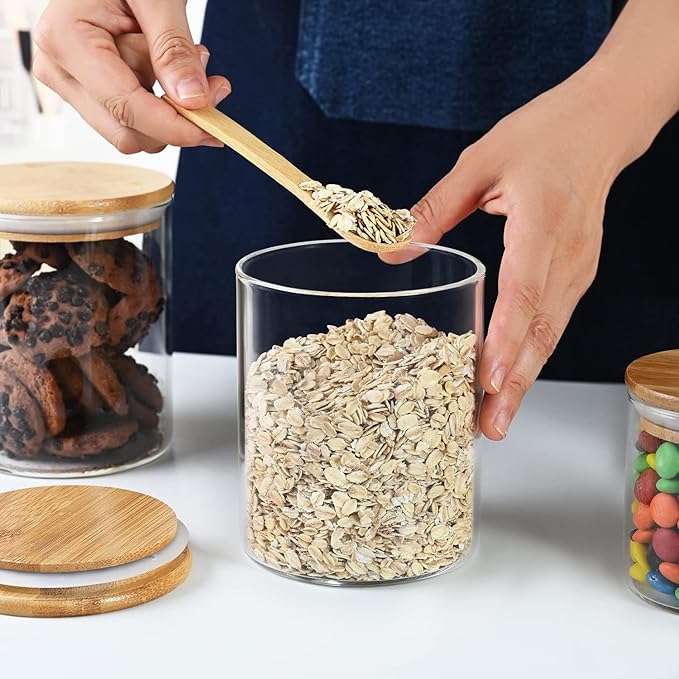 umieo Glass Food Storage Containers with Bamboo Lids Large Glass Food Storage Jars for Coffee Bar Tea Sugar (‎Clear Glass)