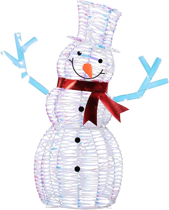 VCUTEKA Christmas Outdoor Decorations - 3FT Christmas Glittering Snowman with Red Scarf and LED Light for Xmas Home Yard Patio Lawn Garden Festive Holiday Décor