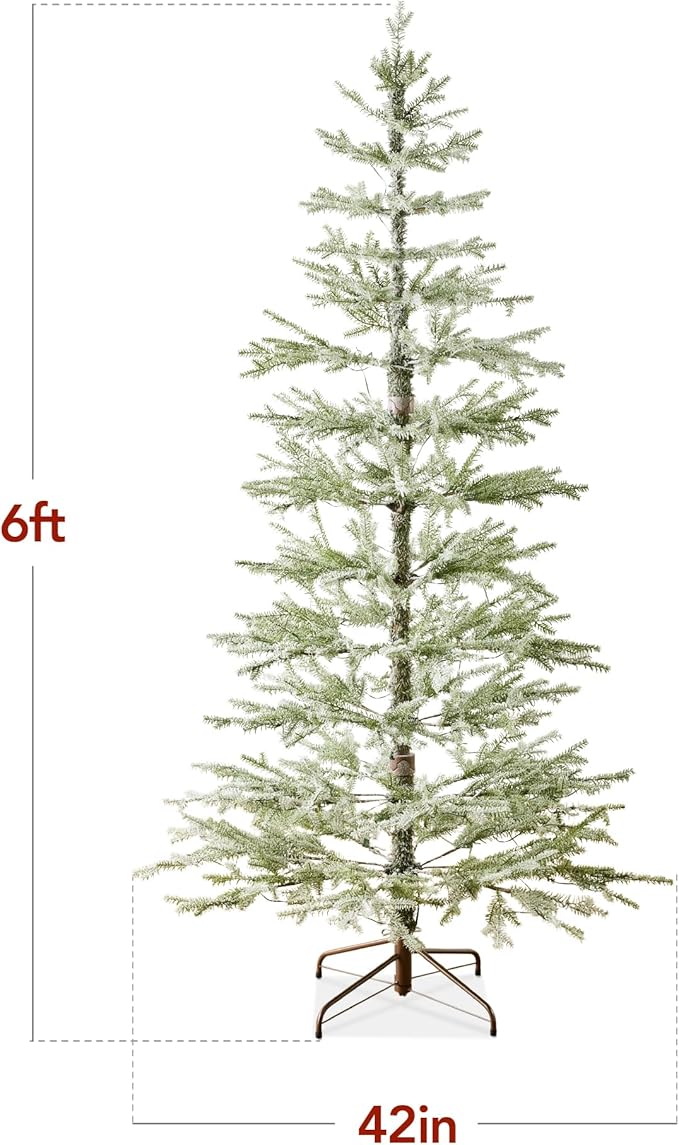 Best Choice Products Pre-Lit Sparse Christmas Tree 6ft Artificial Flocked Pine Holiday Décor Aspen Noble Fir White & Multicolor LED Lights- Green