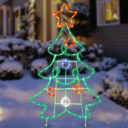Outdoor Christmas Tree Decoration Christmas Lighted Xmas Tree with Star Neon Rope 126 LED Lights Decoration for Xmas Home Pathway Lawn Party Display