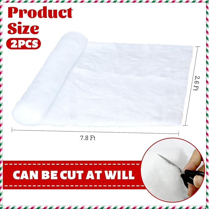 2 Pcs Fake Snow Blankets for Christmas Village Snow Blankets for Christmas Decorating Fake Snow Decorations Under The Christmas Tree Decorations (Each 31.5 x 94.5 Inches)