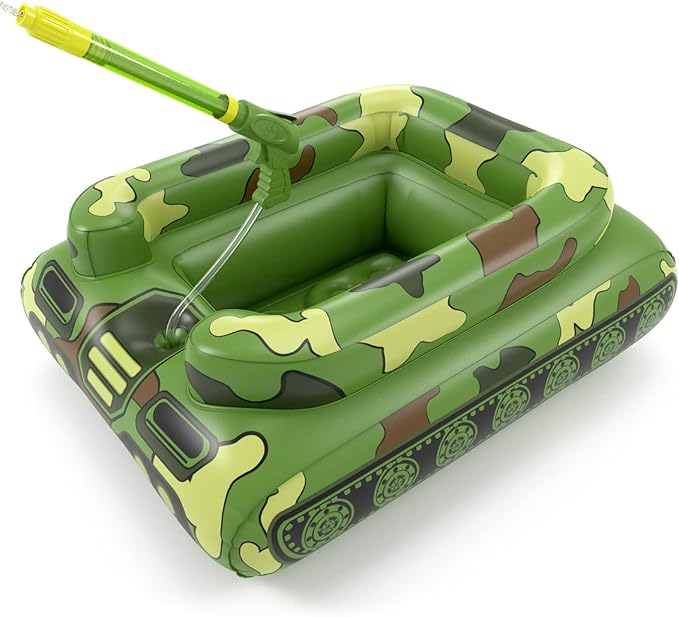 Inflatable Tank Pool Floats Kids - Jasonwell Toddler Pool Floaties Swimming Pool Tank with Water Cannon Gun Swim Floaty Rafts Lake Beach Party Pool Toys for Boys Girls Toddlers Kids