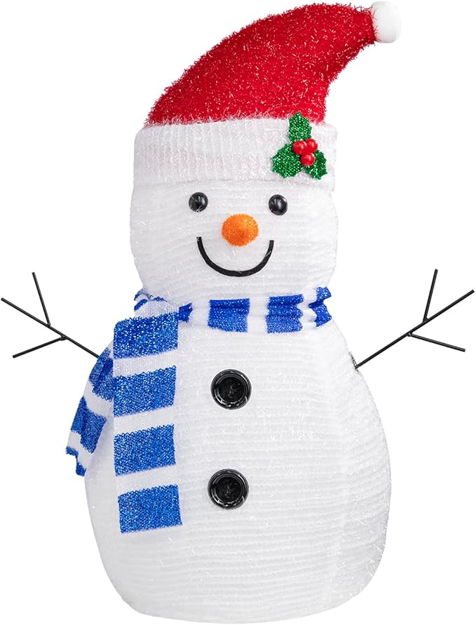VCUTEKA Christmas Snowman Decorations, 2FT Collapsible Snowman with LED Lights Pop up Xmas Holiday Decor for Indoor Outdoor Home Yard Garden Lawn