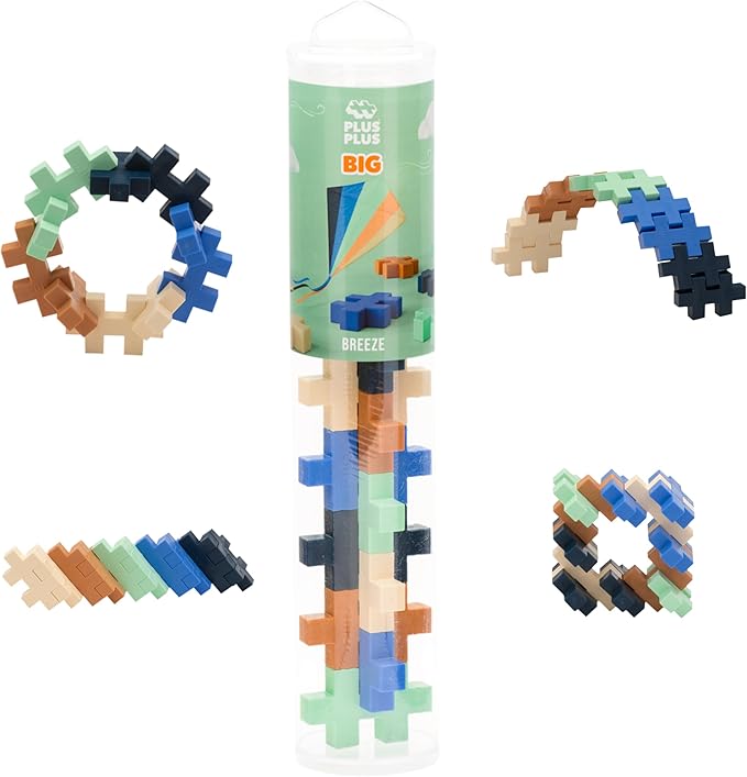 PLUS PLUS Big – 15 Piece Breeze Mix – Construction Building Stem/Steam Toy, Interlocking Large Puzzle Blocks for Toddlers and Preschool, Open Play Tube