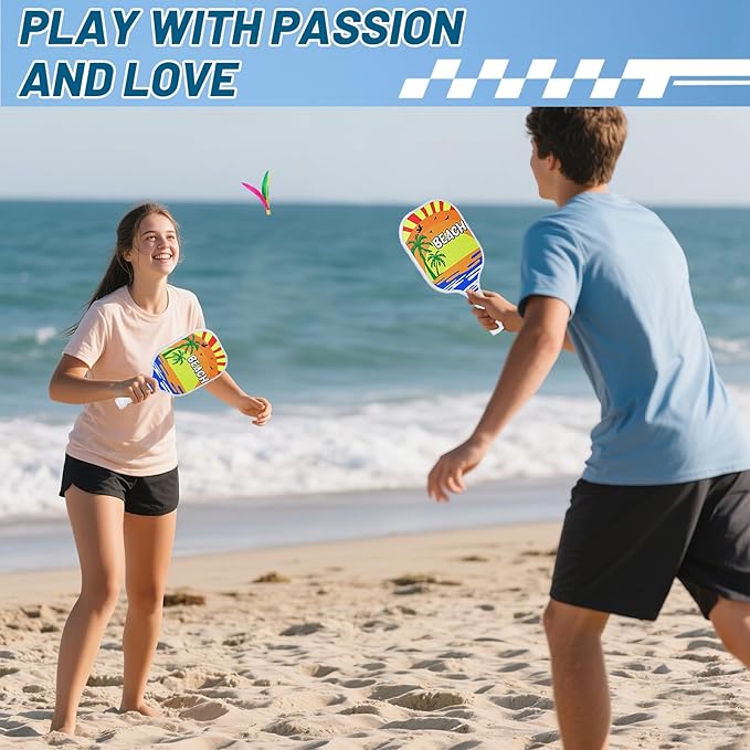 New Twist Beach Pickleball Set -Including 2 Racquets, 3 TPR Balls, 6 Fast Birdies,2 Slow Birdies,Summer Rackets Game for Adults Kids Family Play, Small