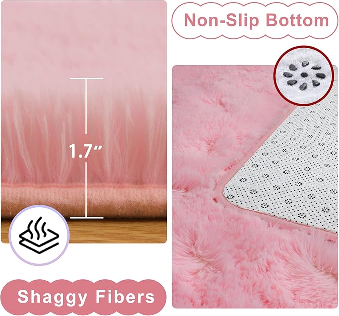 Ompaa Pink 8x10 Feet Large Area Rugs Fluffy Living Room Carpet, Wall to Wall Big Shag Pink Rug for Bedroom Girls Playroom Classroom Nursery Home Office Decor