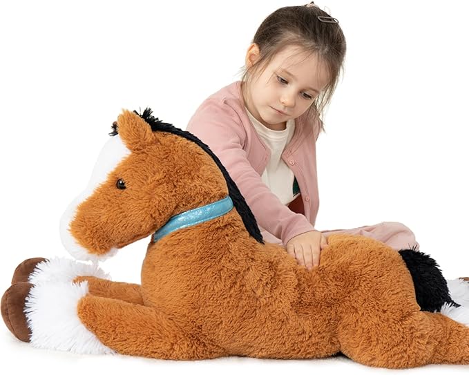 MaoGoLan Large Horse Plush Stuffed Animal, Big Horse Plush Toy, Stuffed Foal Toy, Ridable Pony Plush Pillow for Kids Girls 33 inches Tan