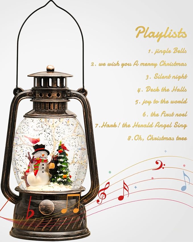 Snow Globe Christmas Decorations - Musical Christmas Snow Globes with 6H Timer,Snowman Cardinal Christmas Tree Scene Snow Globes Lantern USB or Battery Powered,Christmas Decorations Decor for Home