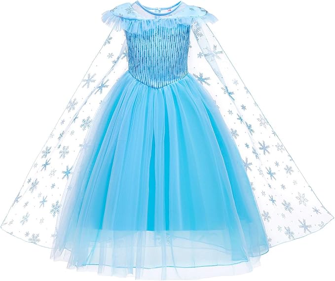 Princess Dresses for Girls Costumes Birthday Party Halloween Dress Up with Wig,Crown,Mace,Gloves Accessories 3-10 Years