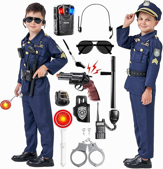 MGparty Police Officer Costume for Kids Halloween Police Cosplay Accessories for Boys Halloween Dress Up Party