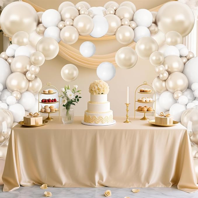Pearl White Balloon Arch Kit Double-Stuffed Pearl Sand White Balloon Garland Different Sizes 18/12/10/5 Inch Pearl White Clear Balloons for Wedding Bridal Shower Anniversary Birthday Party Decor