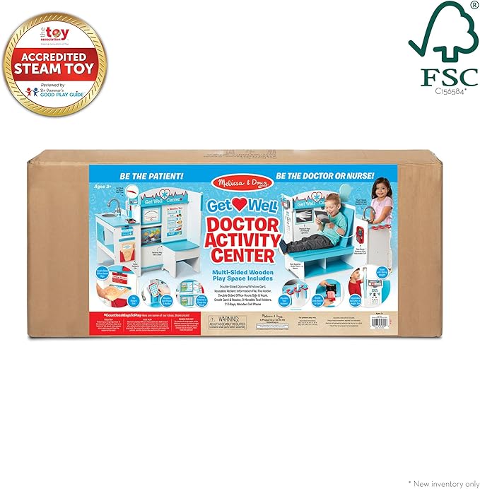 Melissa & Doug Wooden Get Well Doctor Activity Center - Waiting Room, Exam Room, Check-In Area - FSC Certified