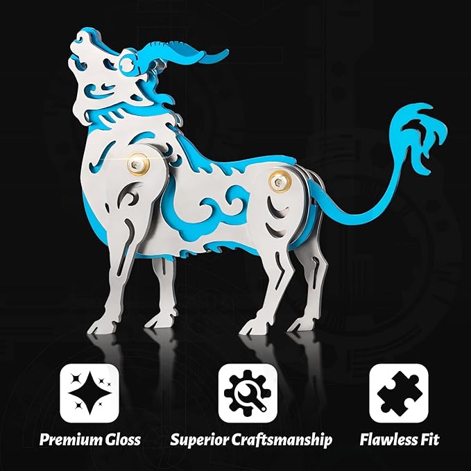 3D Metal Puzzles,3D Metal Puzzle for Adults,Mechanical Model Kit Zodiac Cattle Blue,Steel 3D Puzzles Stainless Steel Ornaments for Adults Home Decor Art Craft Gifts Toys.