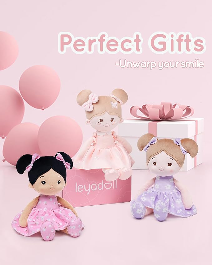 Soft Baby Doll Toys (12''), My First Baby Rag Doll for 1 Year-Old Girl Birthday Gift,Christmas Plush Toys Gift for Toddler Kids Infants-Florabelle-Girl-Pink-Tanned