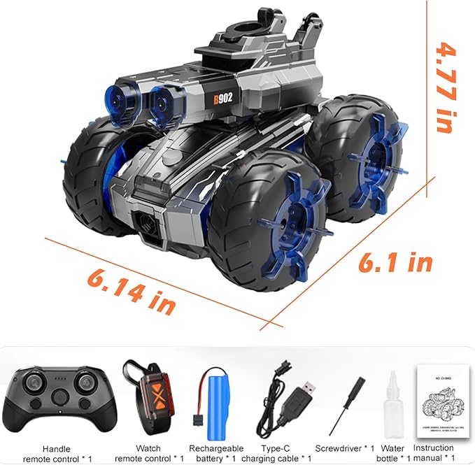 4WD Amphibious Water Gun Remote Control Car-2.4GHz Control & Gesture Sensing RC Car Remote Control Boat, Waterproof Remote Control Pool Water Toys for Kids 8 9 10+
