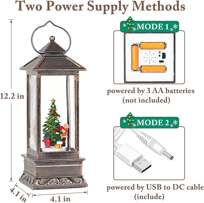 12 Inch Snow Globe Christmas, Glitter Lighted Lantern with Music, USB and Battery Operated Snow Globes Decorations Indoor for Home, Christmas Decor (Christmas Tree)