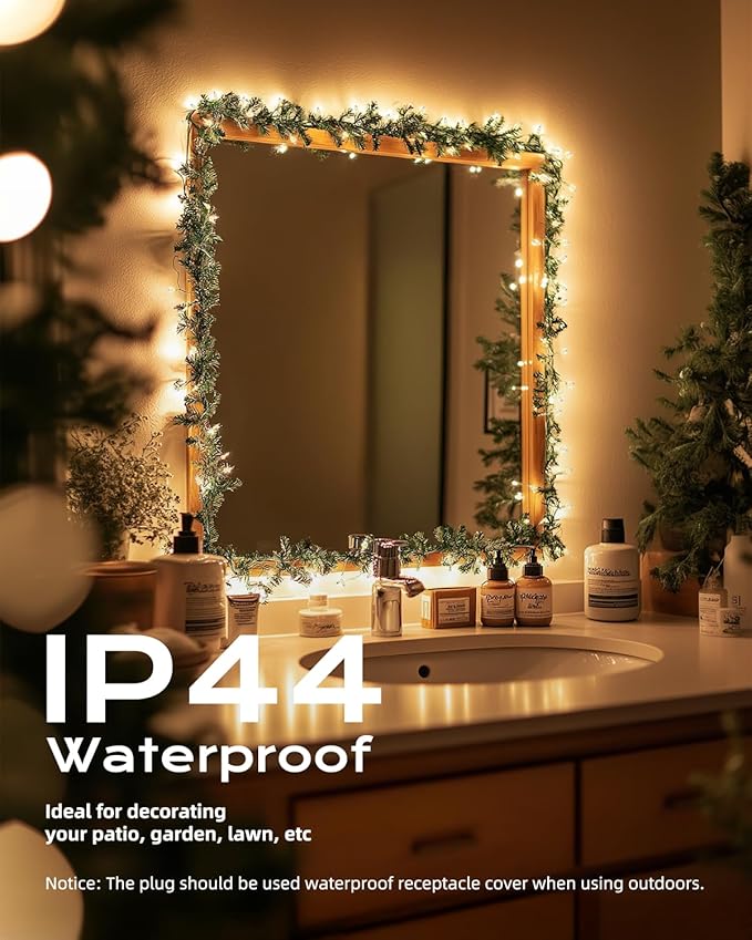 Brightown Clear Christmas String Lights, 200-Count 51.5ft Incandescent Bulb Mini Lights for Indoor Holiday Decor, Christmas Tree Garland Wedding Party Multi-Use Festival Decoration, White Wire