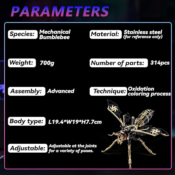 3D Metal Puzzles, Metal Puzzle Model Kits for Adults Wasp Mechanical, Steel 3D Puzzle Stainless Steel Ornaments for Adults DIY Gifts for Men Women Art Craft Gifts Toys(Blank Gold).