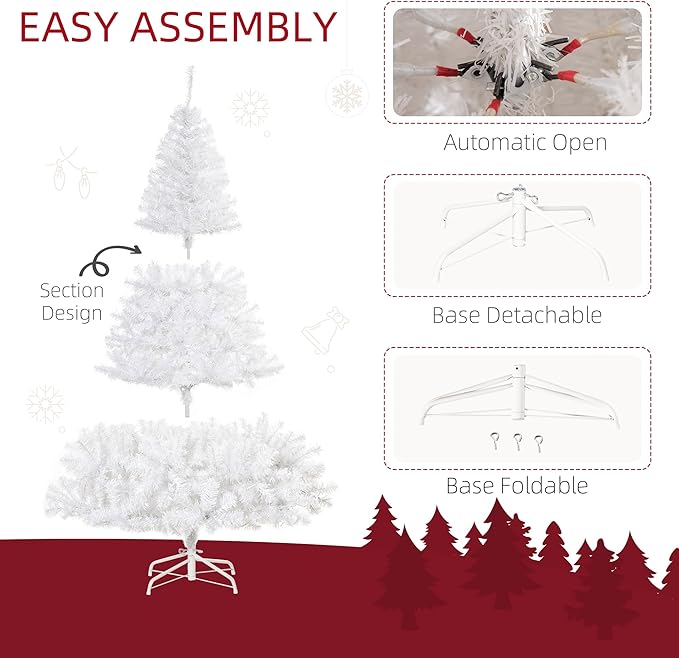 HOMCOM 6' Tall Prelit Christmas Tree Douglas Fir Artificial Christmas Tree with Realistic Branches, 250 Warm White LED Lights and 1000 Tips, White