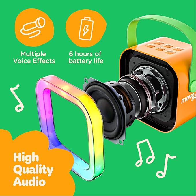 Move2Play, Halloween Karaoke Machine | Spooky Soundtrack & Voice Effects | Includes 2 Microphones | Bluetooth Wireless Music Player | Indoor & Outdoor Halloween Decoration for Kids & Adults