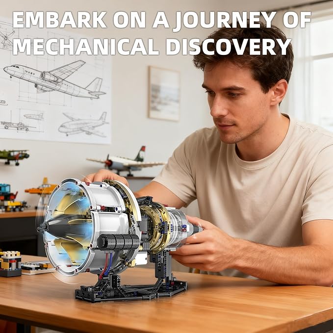 Aircraft Engine Toys Building Sets,Turbofan Engine Model That Run with Motor and Lights,Mechanical Science Education STEM DIY Project Building Kit for Adults and Kids Aged 8-14 (564 pcs)